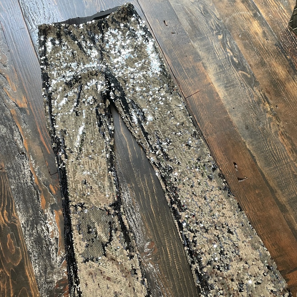 Topshop Green/Black Sequin Flair Pants